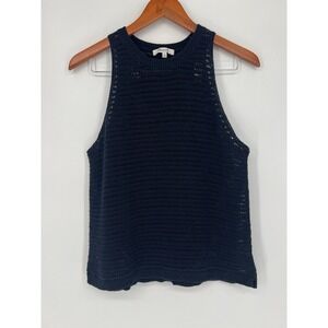 Madewell Crochet Knit Cutaway Tank Cropped Cotton Blend Blue Size M